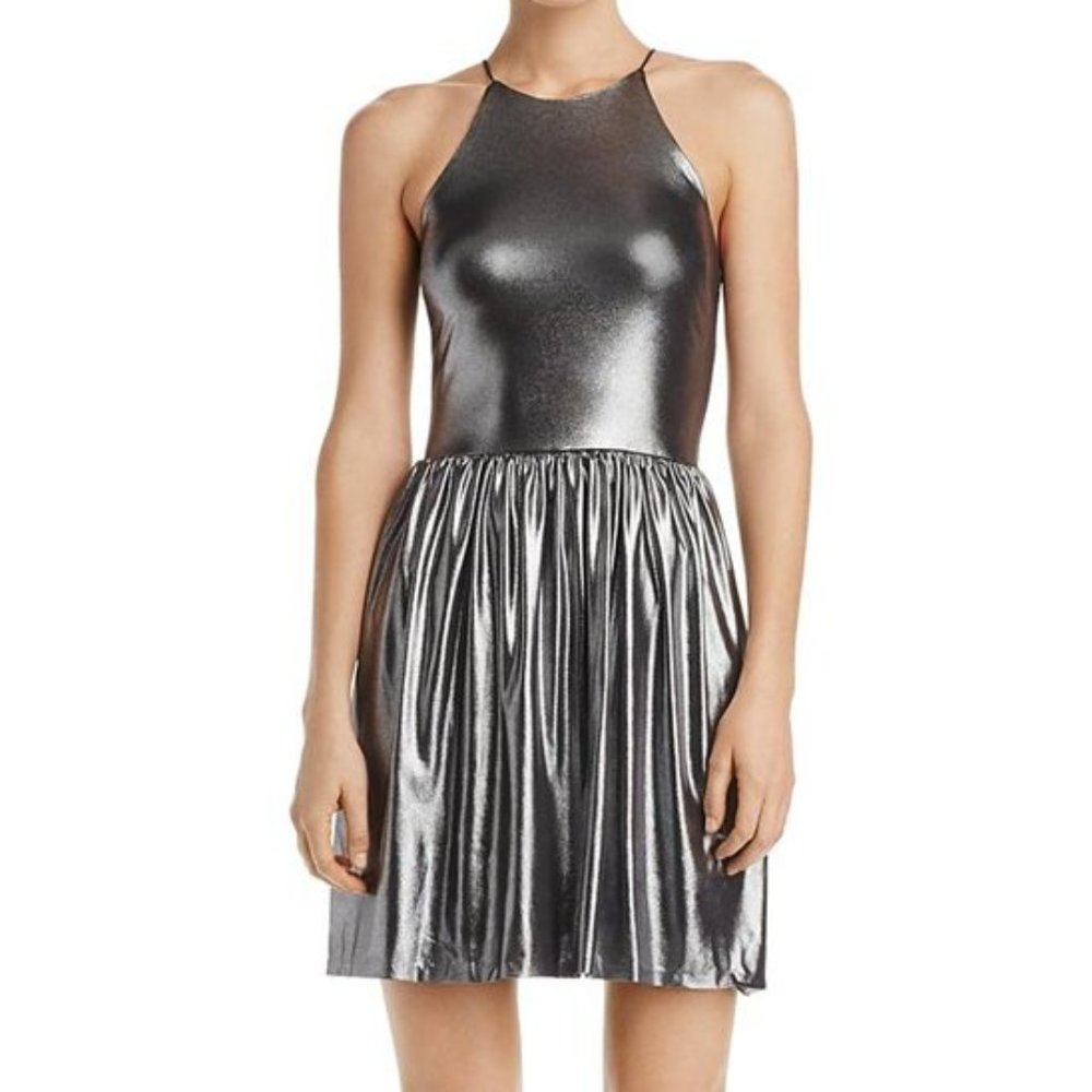 NWT AQUA silver sleeveless dress - M